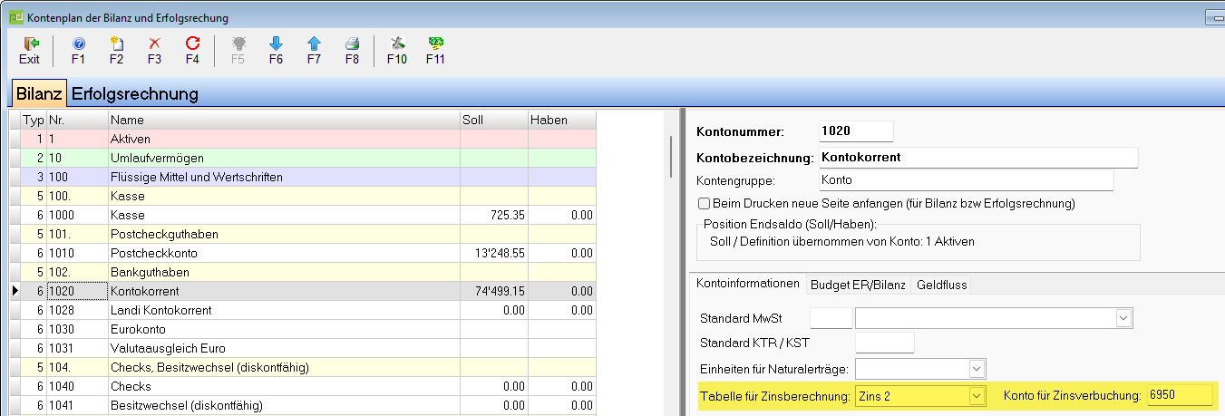 Zinsberechnung Kontenplan