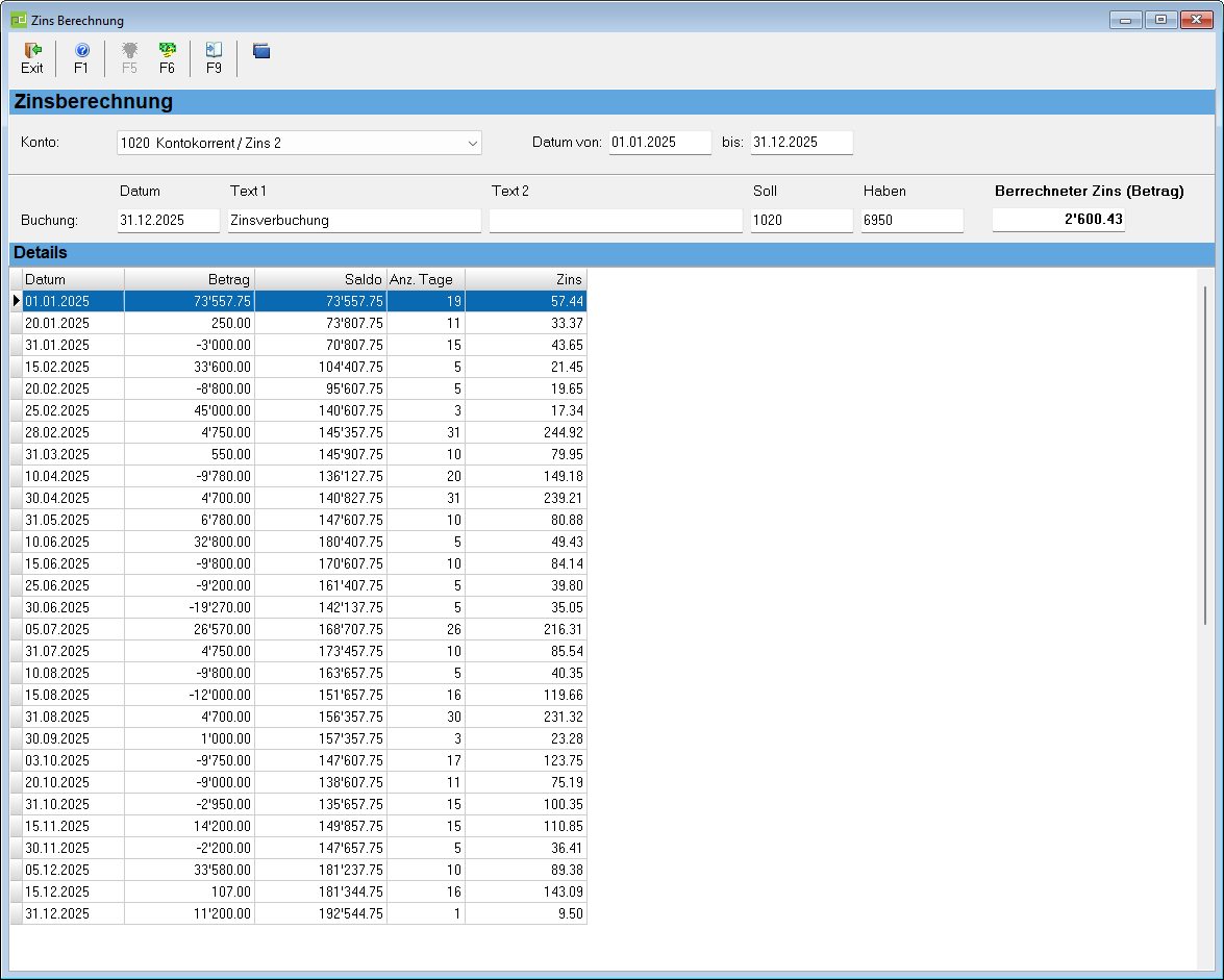 Zinsberechnung Details